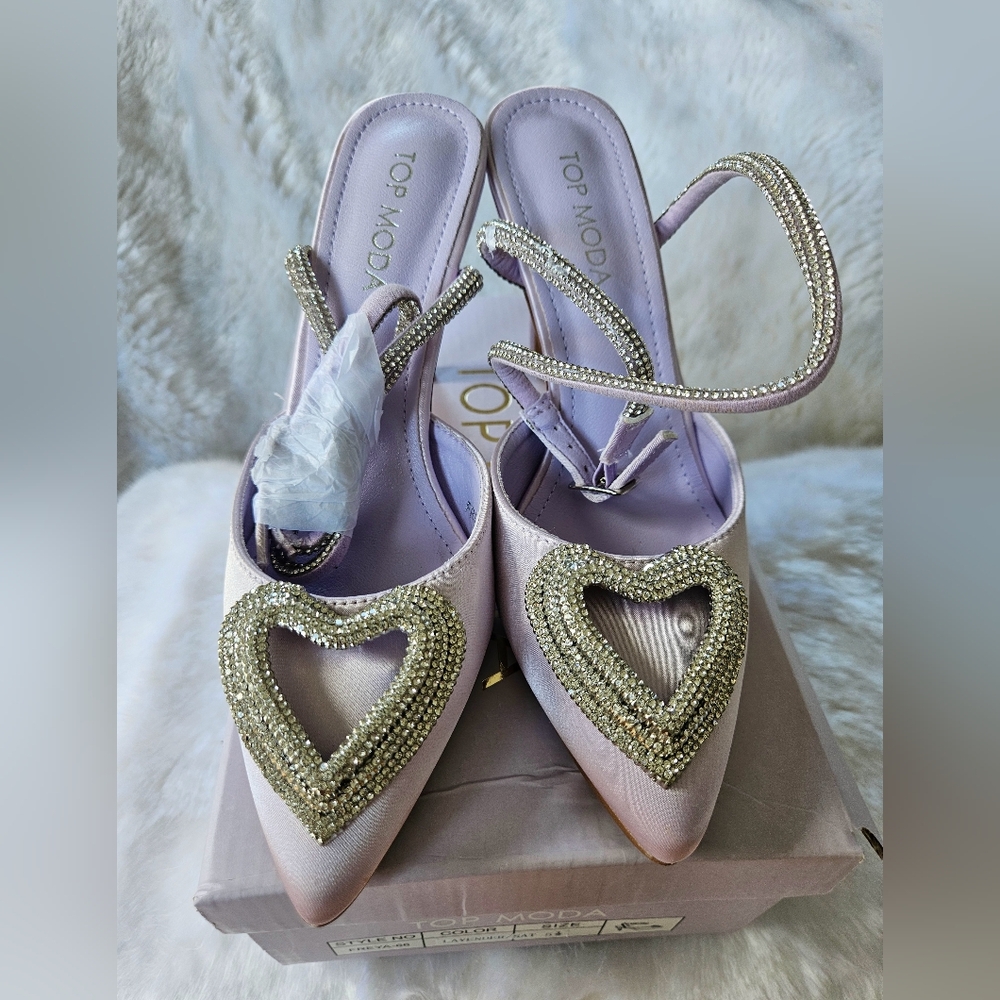 TOP Moda Women's Embellished Heart Heels - Lavender Size 5.5